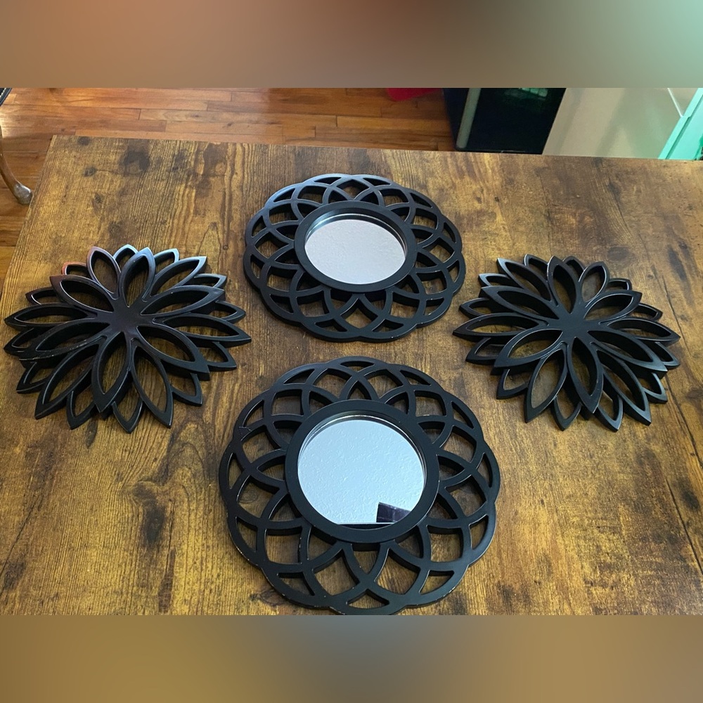 Black Floral Wall Mirror Set